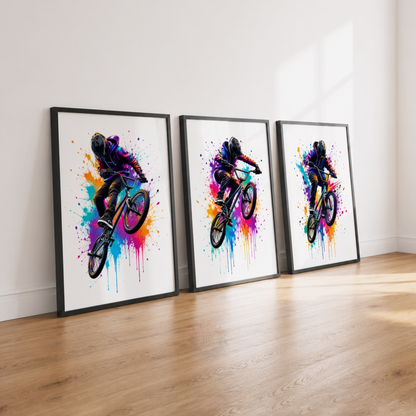 Colourful BMX Bike Wall Art Prints – Set of 3 Graffiti Style Freestyle Cycling Prints