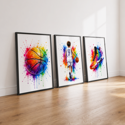 Personalised Basketball Wall Art Print Set – Custom Name & Number