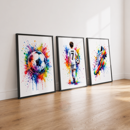Personalised Colourful Football Wall Art Set – Name & Number Prints