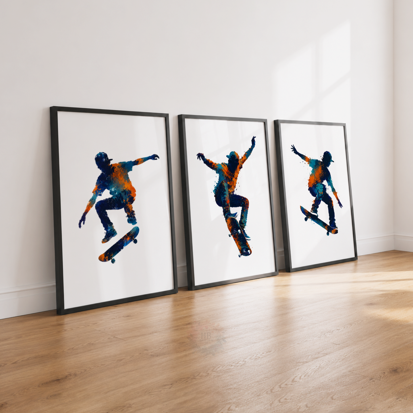 Skateboard Wall Art Prints – Set of 3 Colourful Skateboarding Prints for Boys’ Bedroom