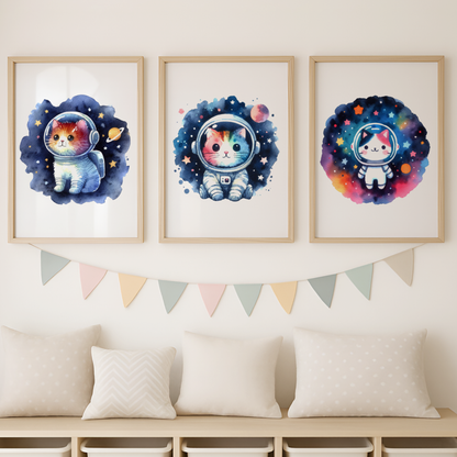 Cat Spaceman Print Set - Nursery Space Collection Set of 3