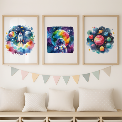 Colourful Space Print Set - Nursery Space Collection Set of 3