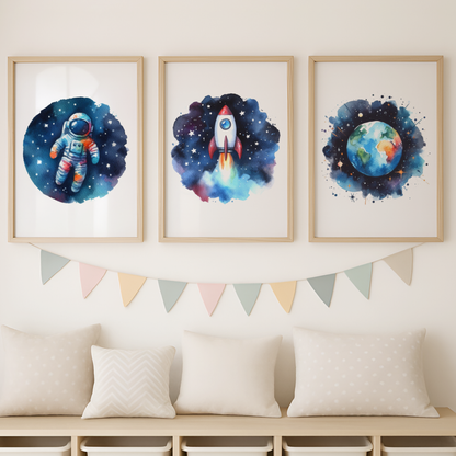 Colourful Space Print Set - Nursery Space Collection Set of 3