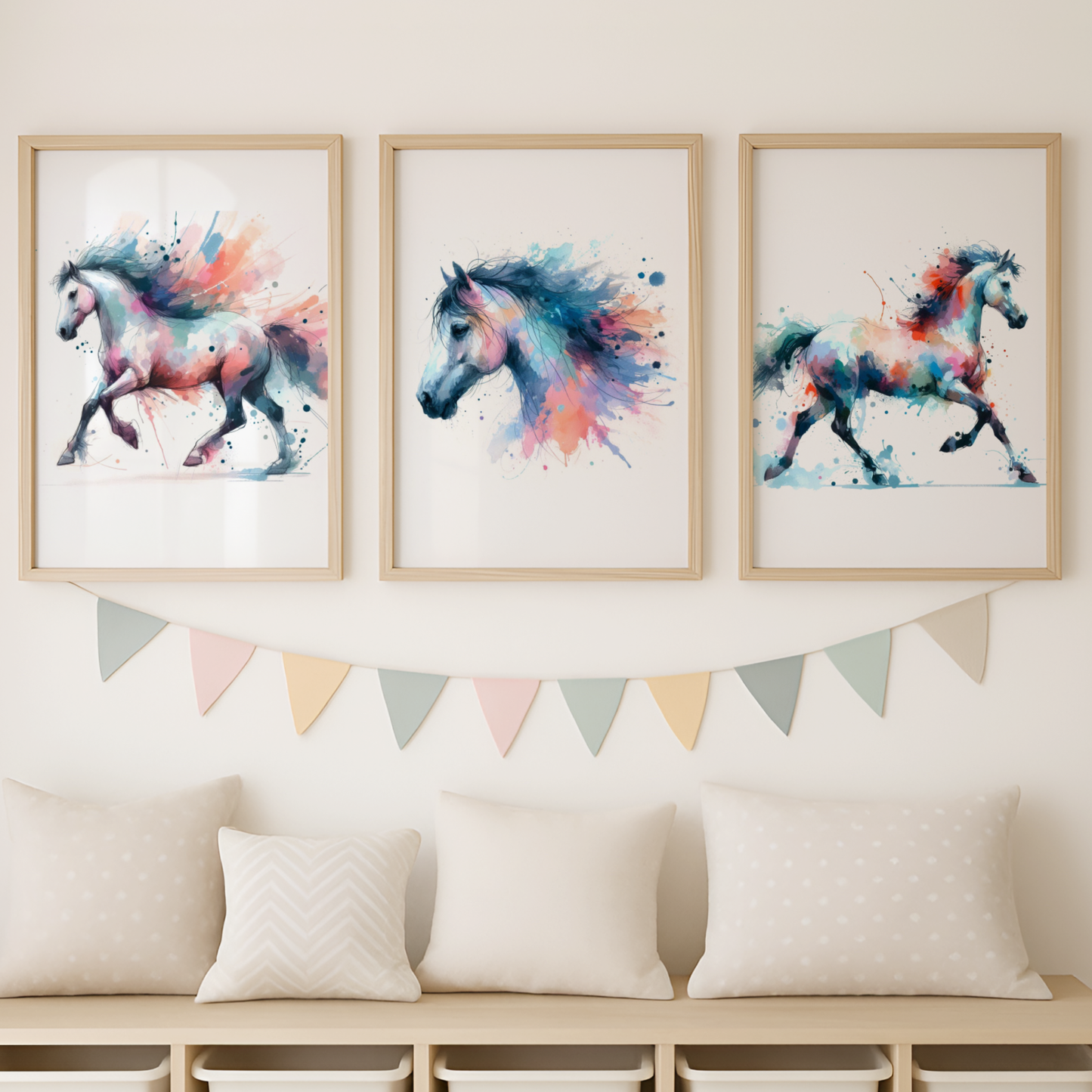 Pastel Horses Print Set - Horse & Pony Collection Set of 3