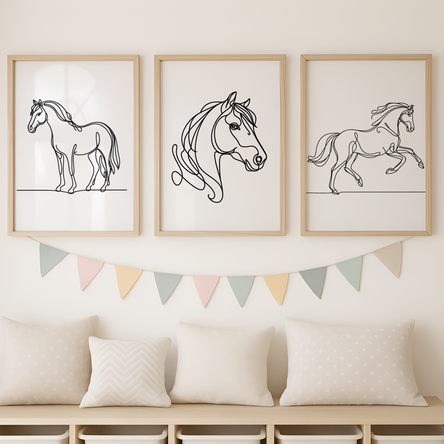 Horse Line Drawing Print Set - Horse & Pony Collection Set of 3