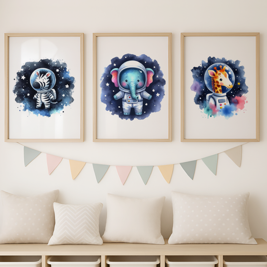 Safari Animals Space Print Set - Nursery Space Collection Set of 3