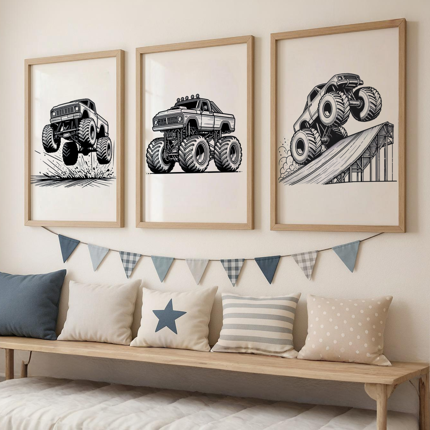 Monster Truck Print Set - Vehicle Collection Set of 3