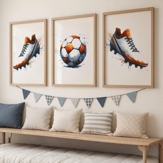 Orange & White Football Print Set - Football Collection Set of 3