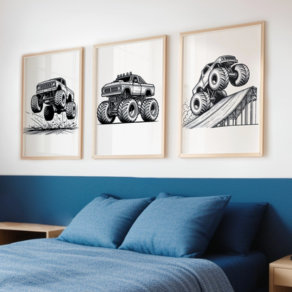 Monster Truck Print Set - Vehicle Collection Set of 3