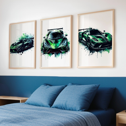 Green Supercar Print Set - Vehicle Collection Set of 3